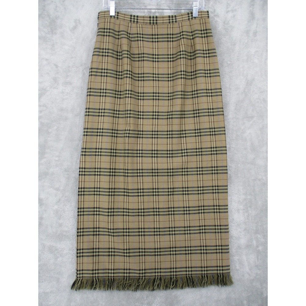 Vintage Rafaella Skirt Women 12 Plaid Wool Blend Maxi Fringe Straight Pencil Zip - Picture 2 of 8